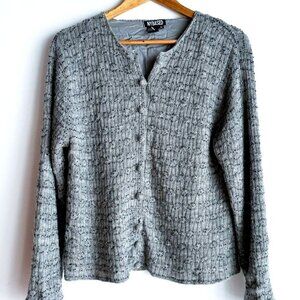 Vintage 90s Gray wool Fully Beaded CardiganM